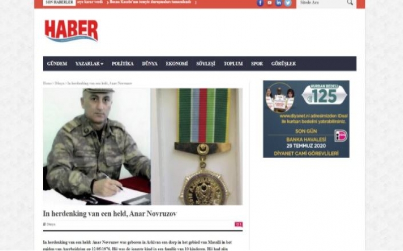 Niderland mediası şəhid mayor Anar Novruzovdan yazdı  